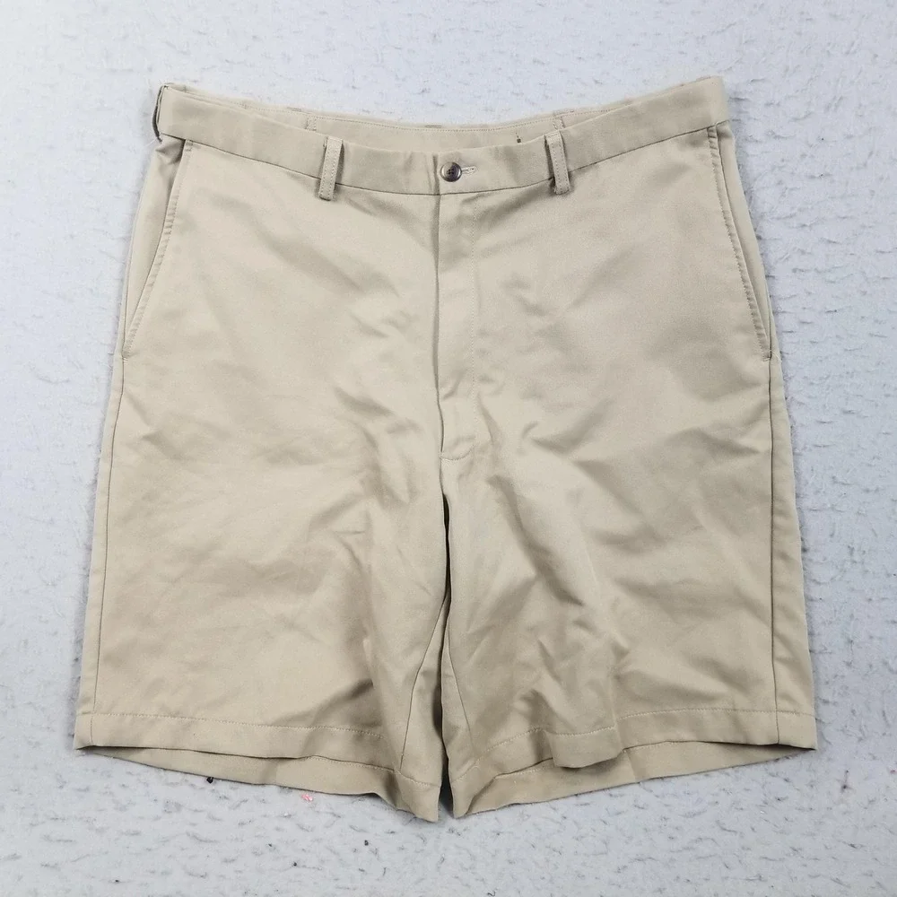 Haggar Shorts Mens 38 Beige Chino Polyester Microfiber‎ 10 Inseam Casual Summer